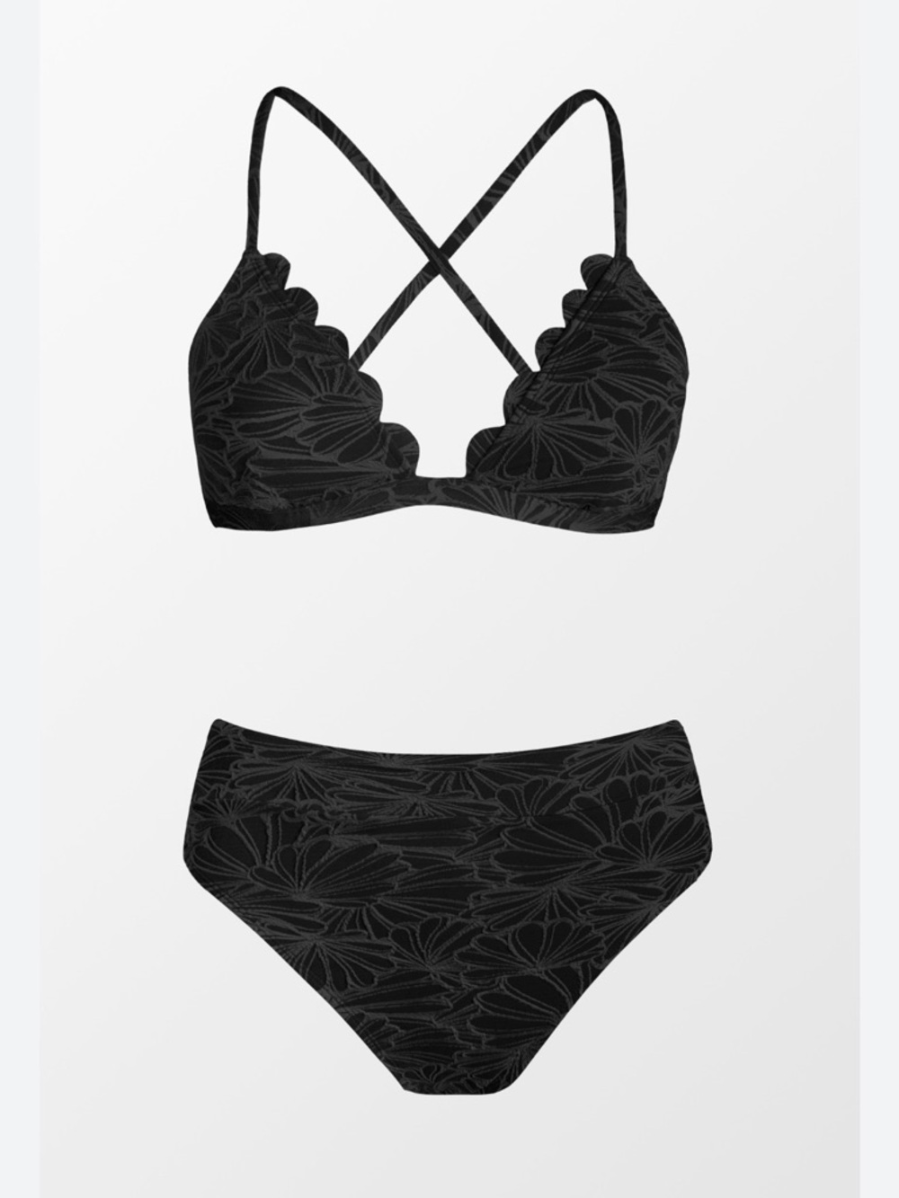 CUPSHE Women's Black Scalloped High-Waist Bikini Set M NWT - Picture 4 of 6